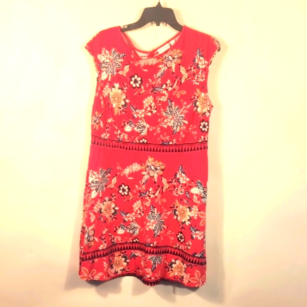 New York & Company Floral Red Dress Cotton Soft Size XL